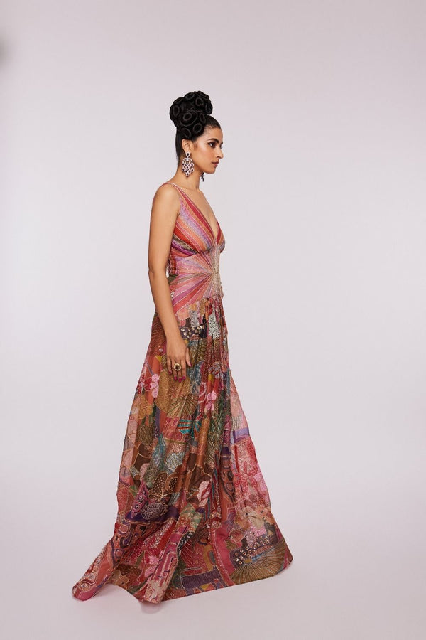 Pink Dudes Divergence  printed and embellished organza  printed gown