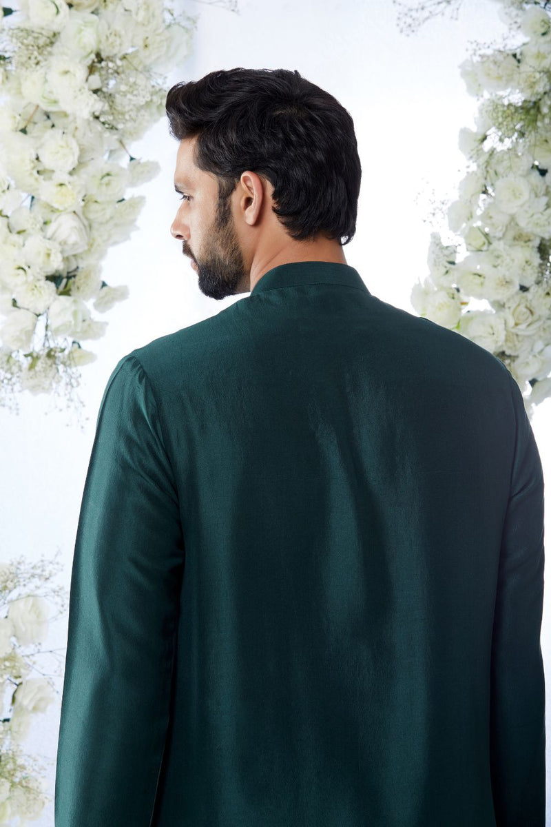 Emerald Green Mirror Open Sherwani Set