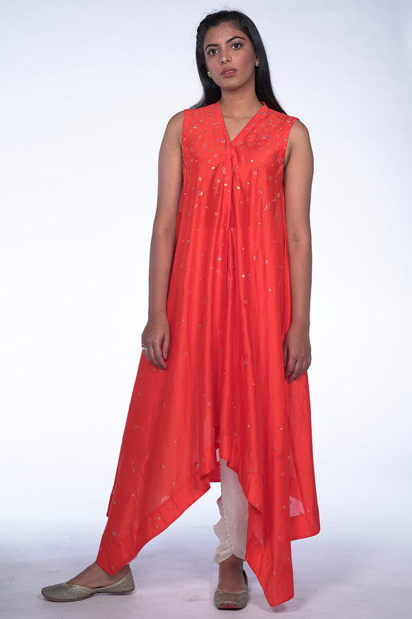 Orange Asymmetric Flared Kurta