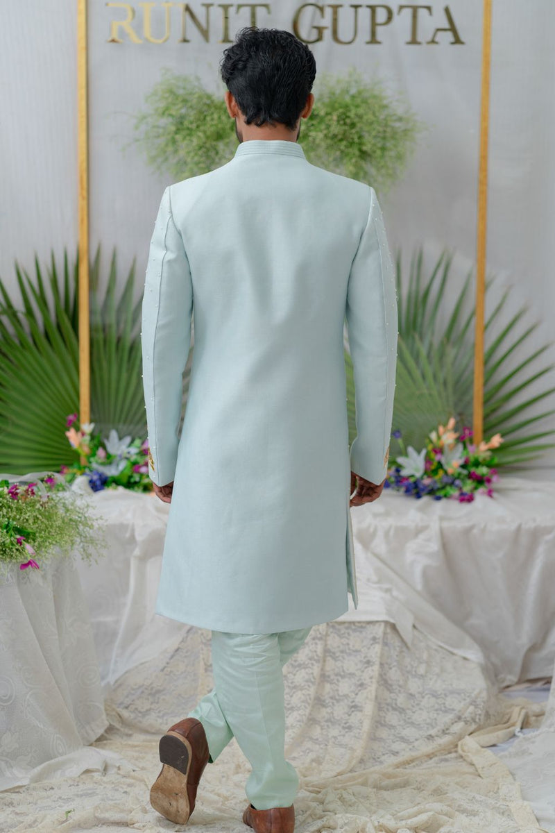 Aayan Lotus Powder Blue  Embroidered  Sherwani Set