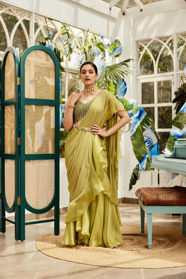 Green Ruffle Sari
