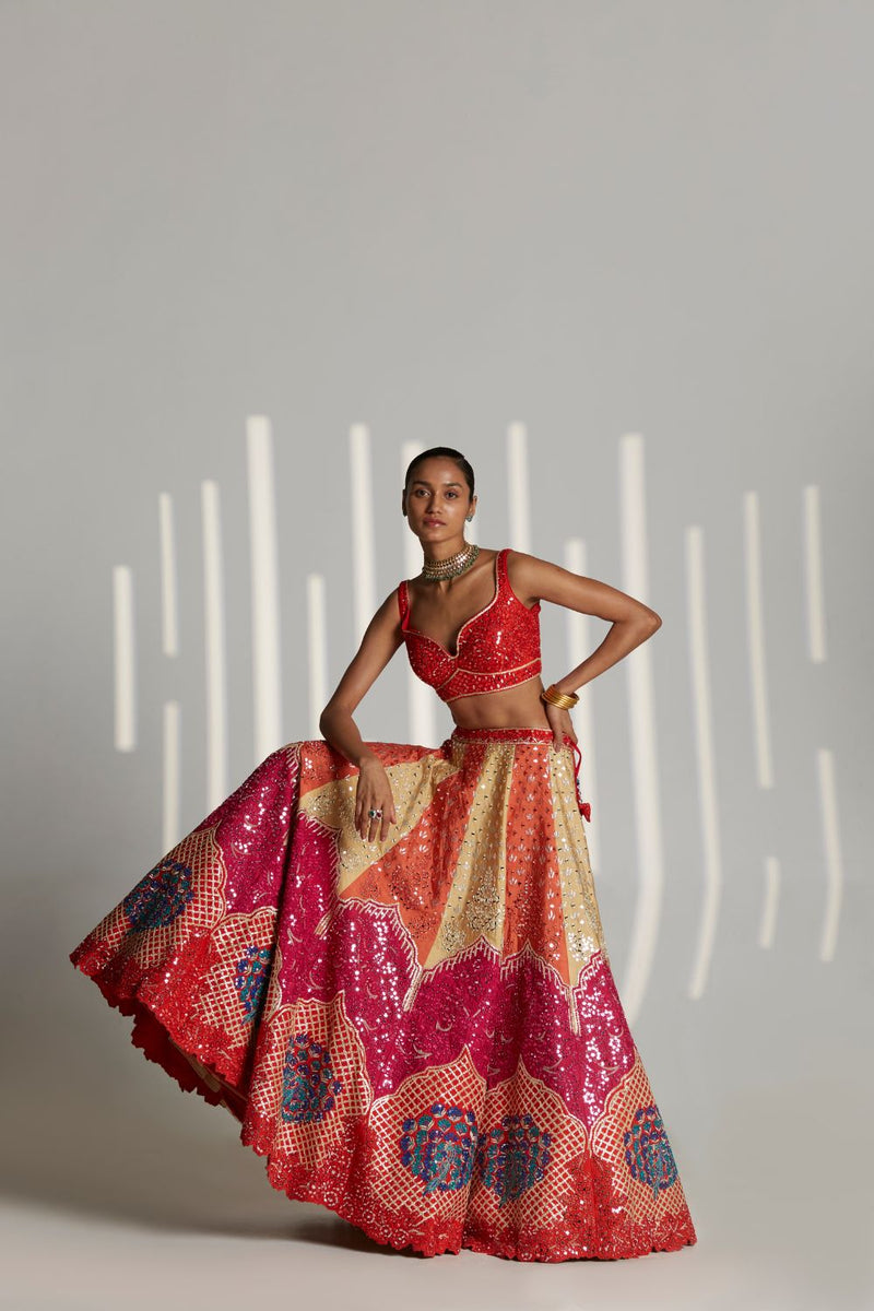 Multi Panel Raw silk lehenga set