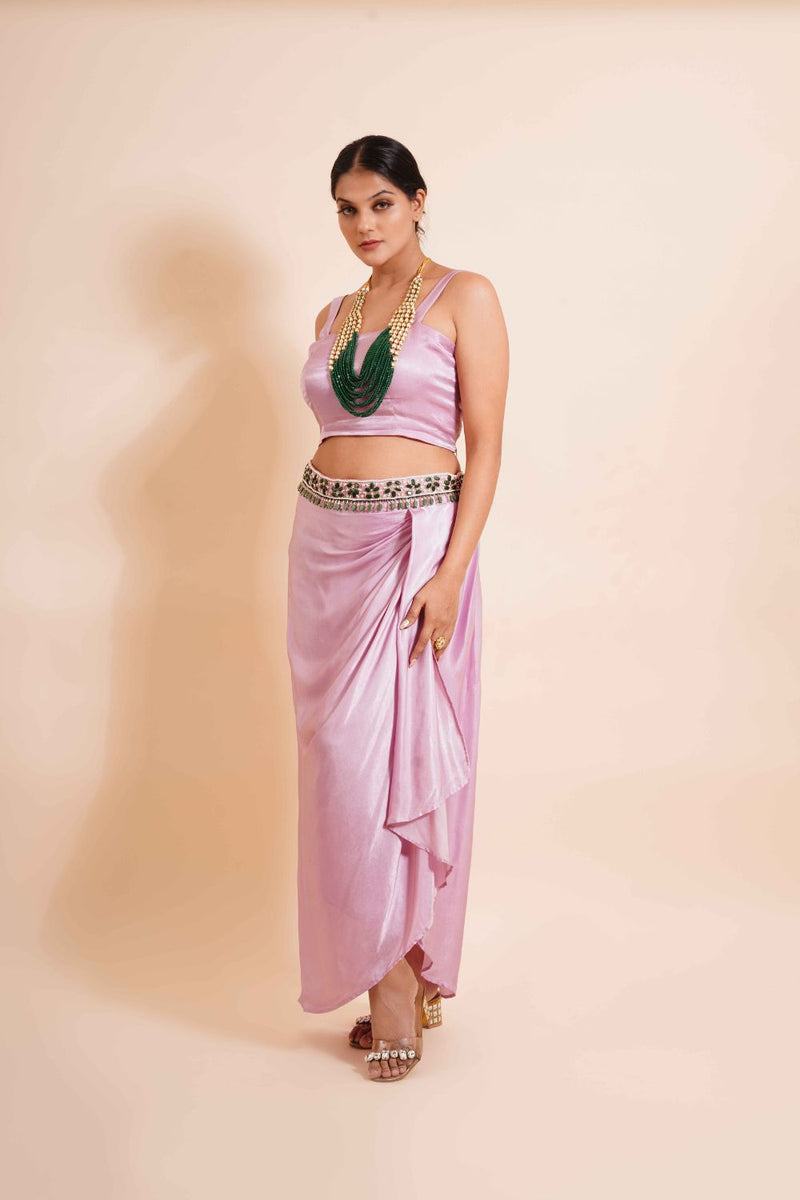 4 Piece Shrug With Hand Embroidered Belt, Drape Skirt And Bustier
