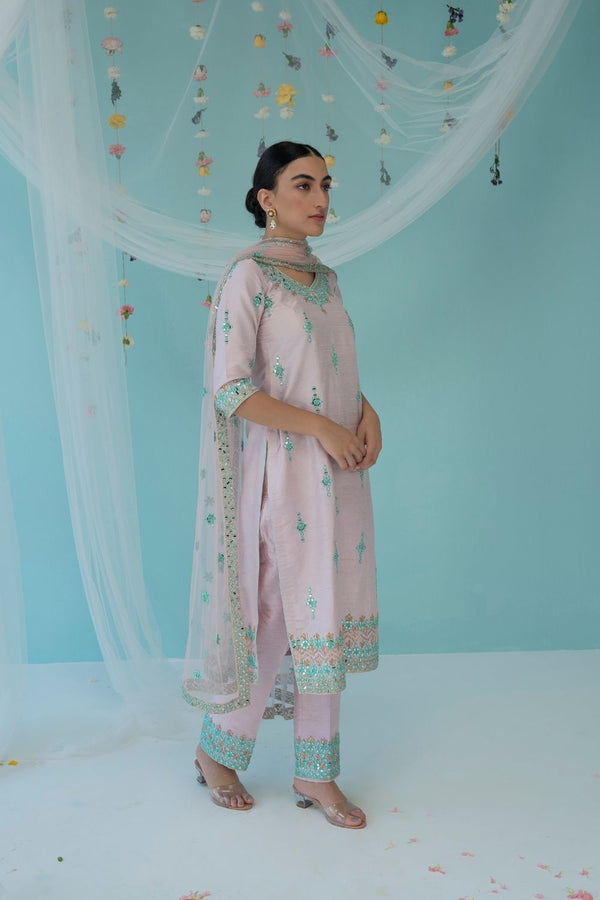 Blush Pink Raw Silk Straight Suit Set