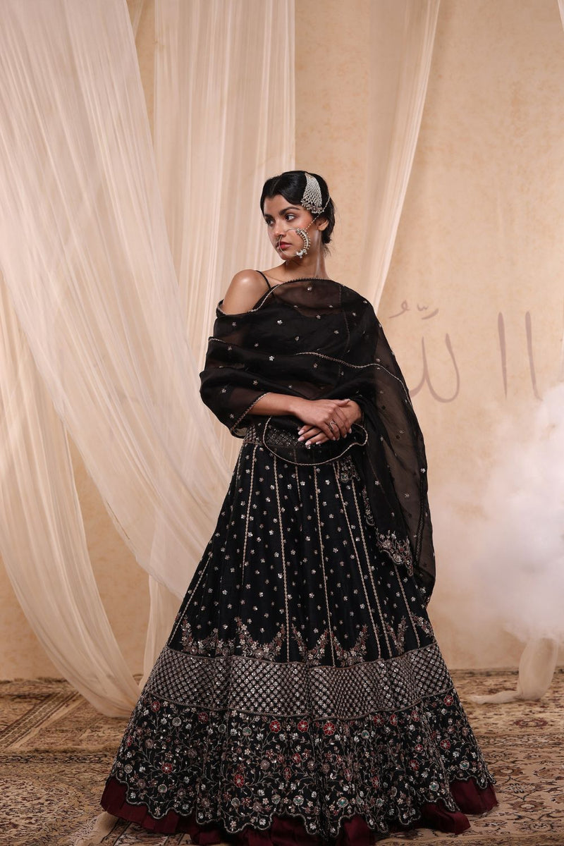 Black Embroidered Lehenga Set