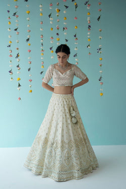 Ivory Raw Silk Lehenga Set