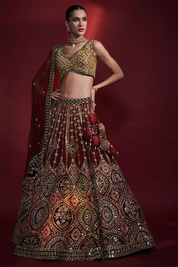 Wine Mirror Lehenga Set