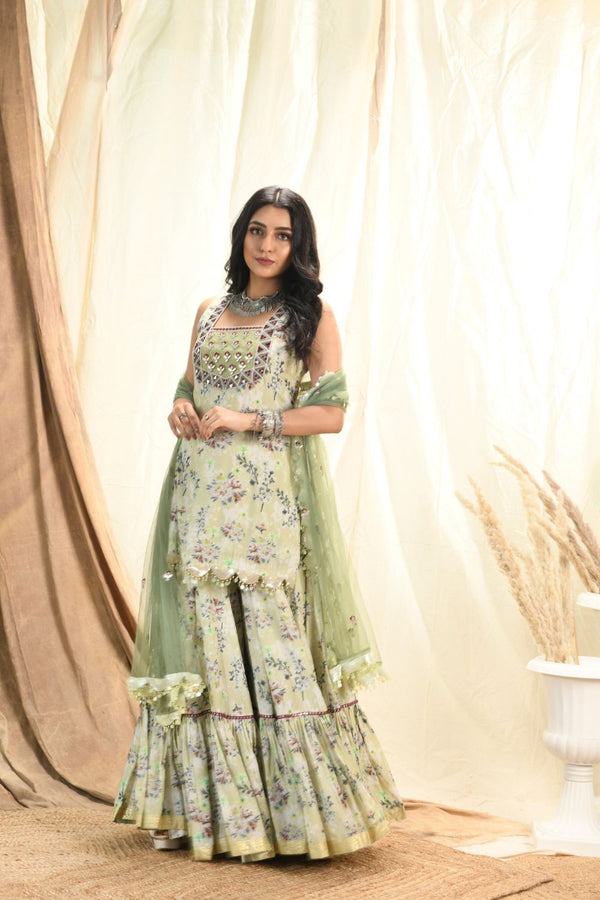 Sage printed kurta and sharara set