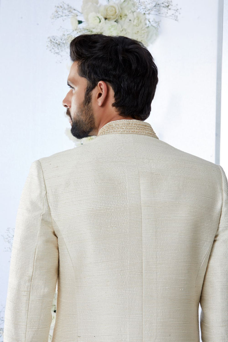 Cream Gold Sherwani Set