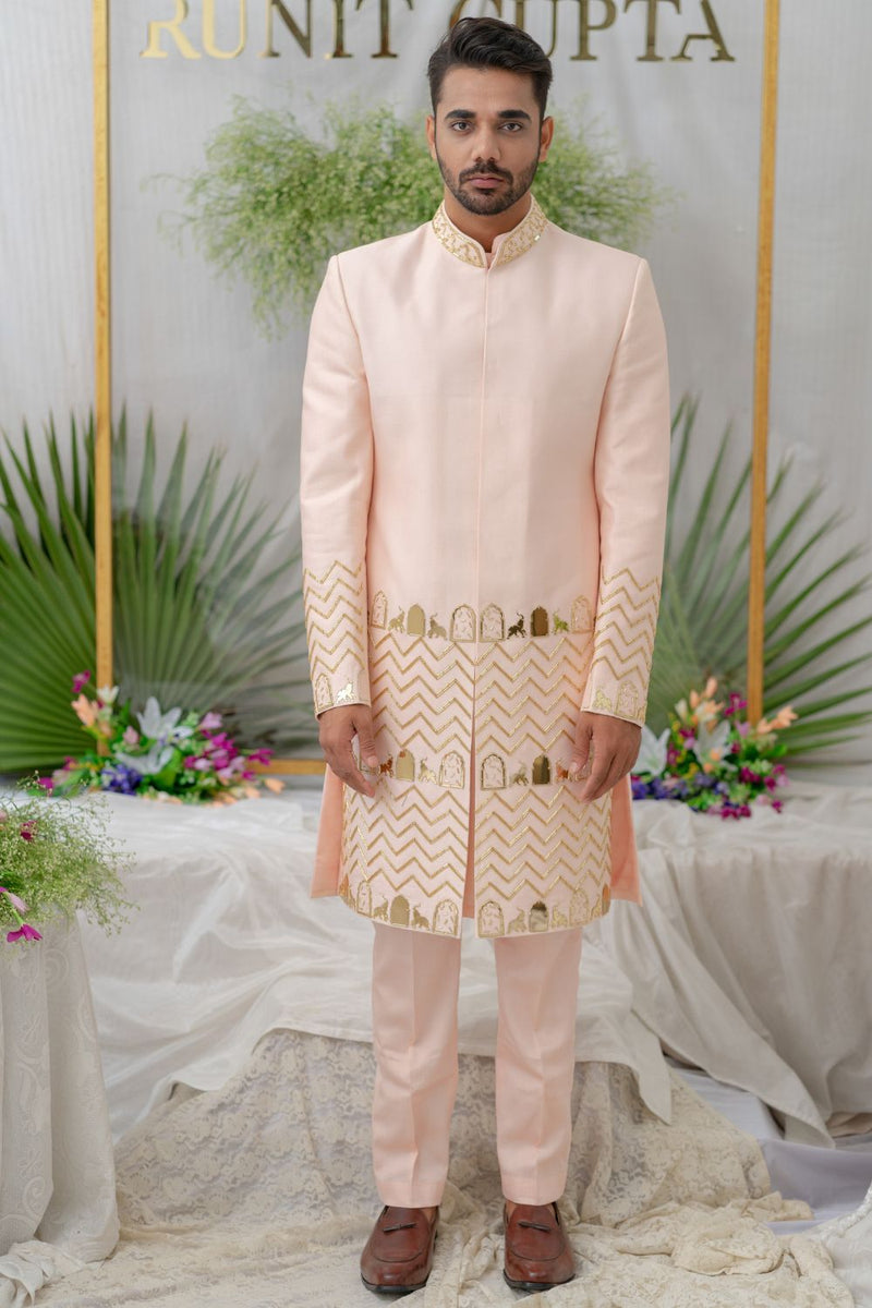 Zain Pink Embroidered Sherwani Set