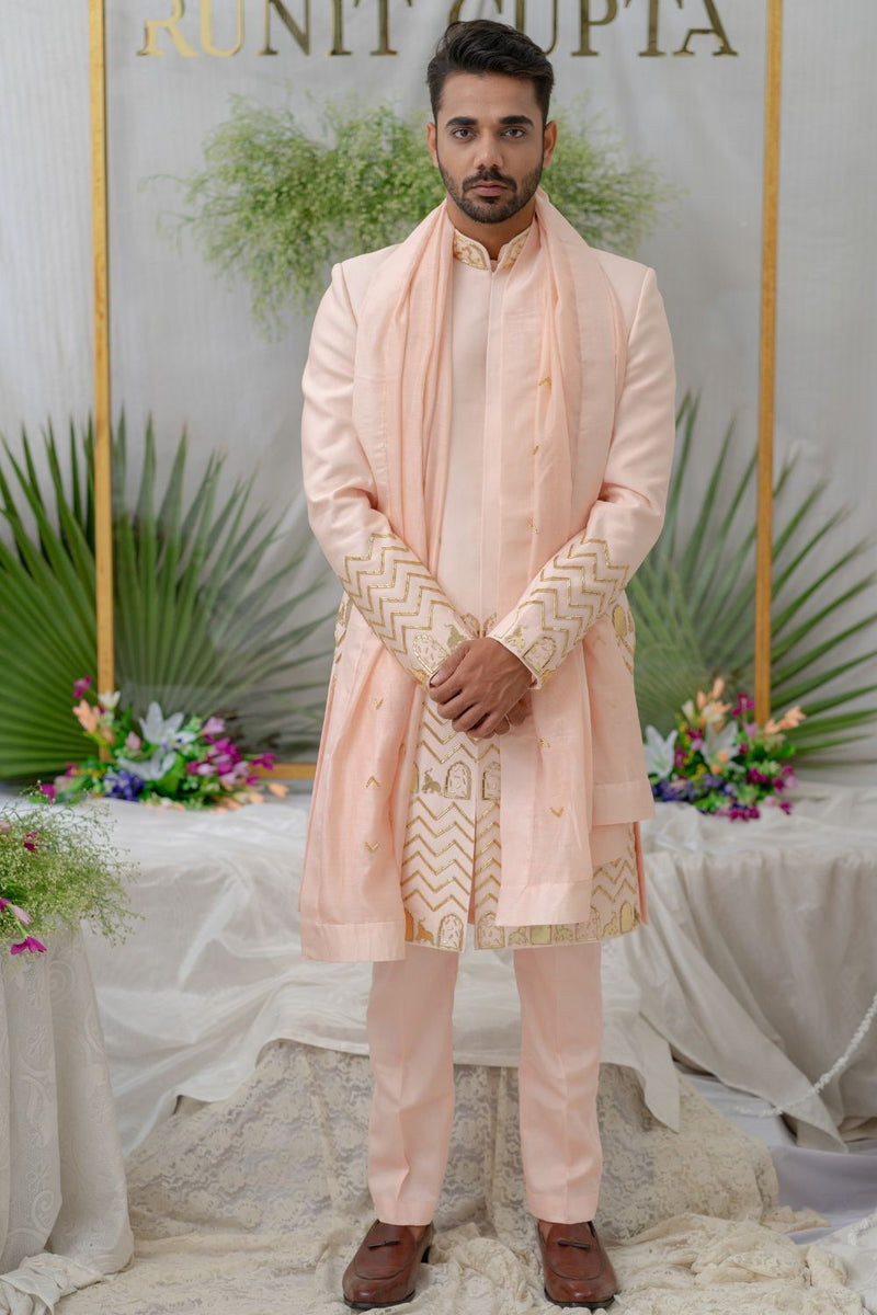 Zain Pink Embroidered Sherwani Set