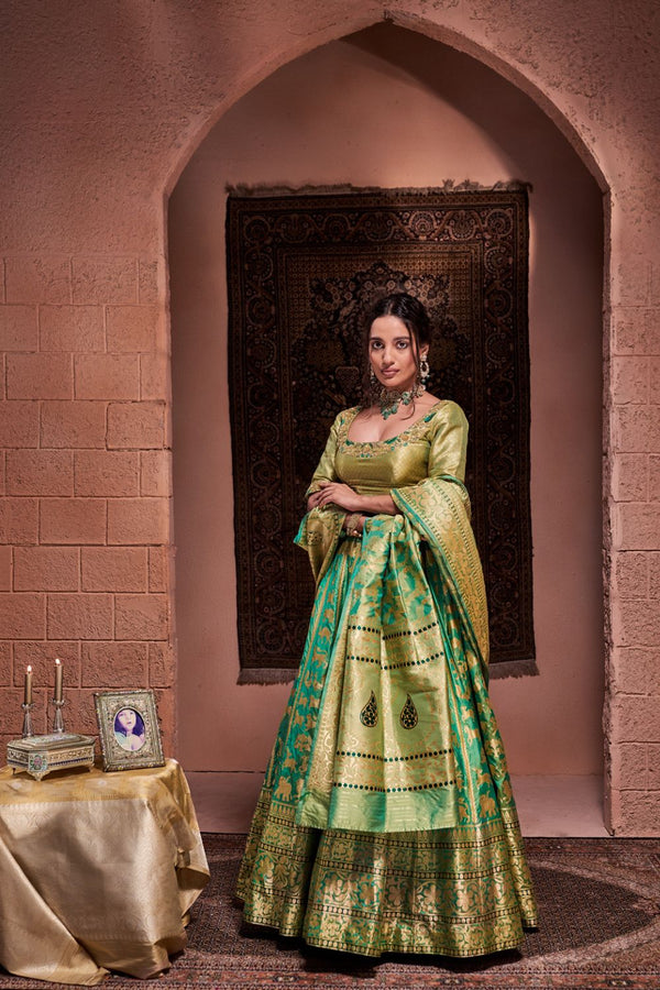 Shir Shikargah Jade Banarasi Handwoven Lehenga