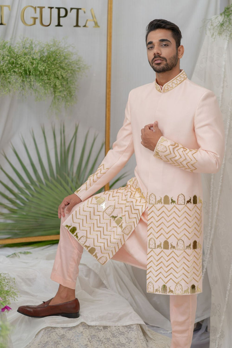 Zain Pink Embroidered Sherwani Set