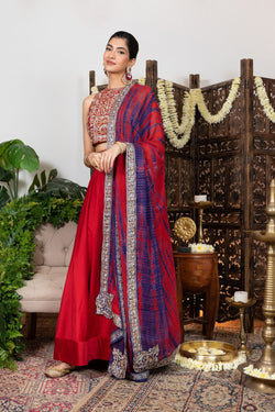 Red Embroidered Lehenga Set