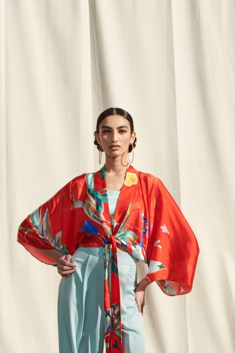Kaftan Top Paired With A Printed camisol And Pants