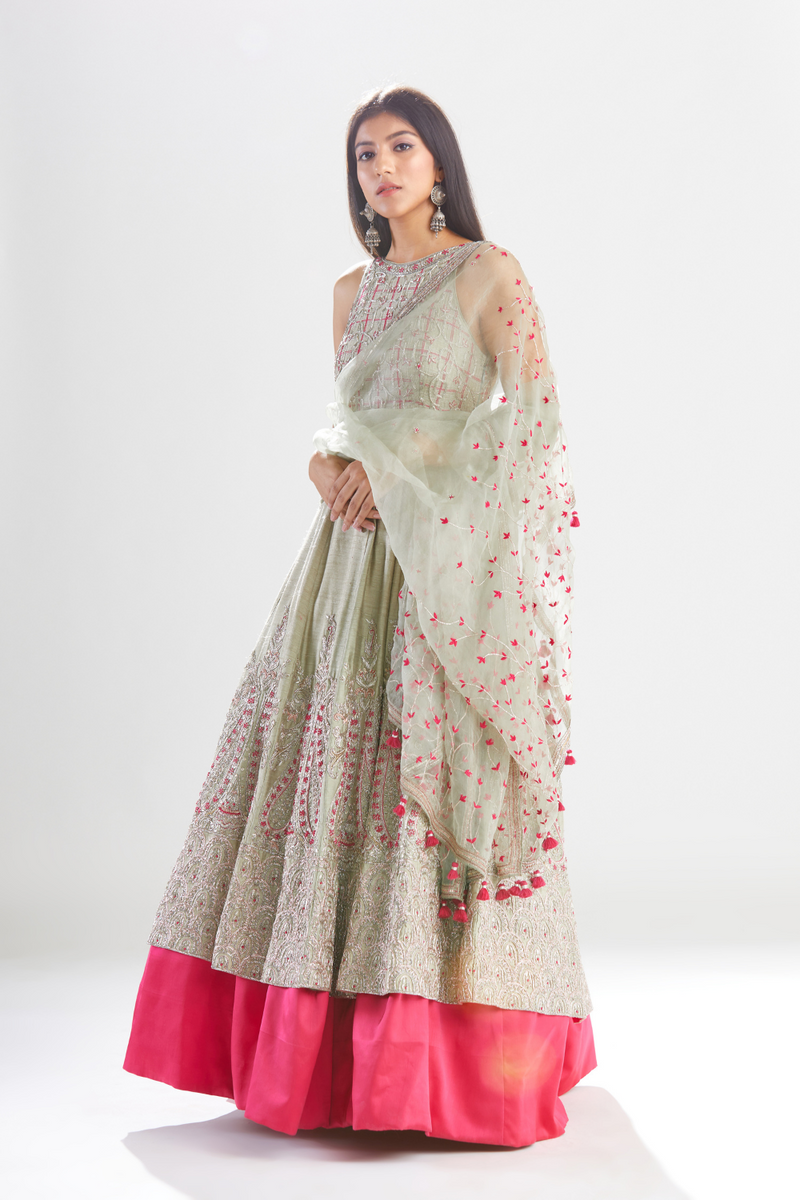 Celadon Shereen Anarkali with Dupatta