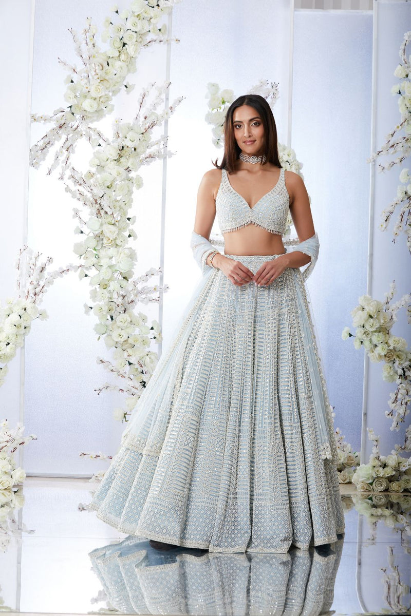 Powder Blue Pearl Lehenga Set