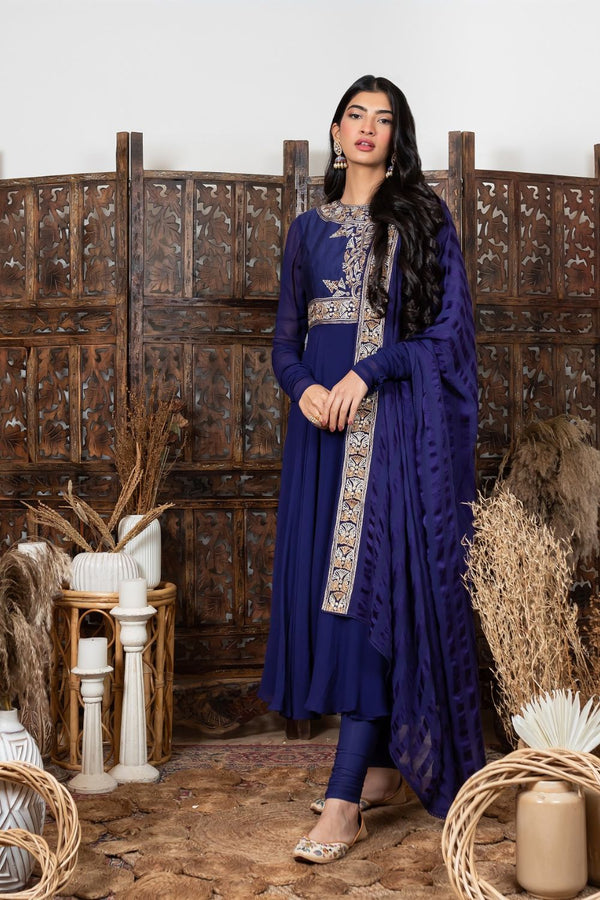 Royal Blue Embroidered Anarkali Set