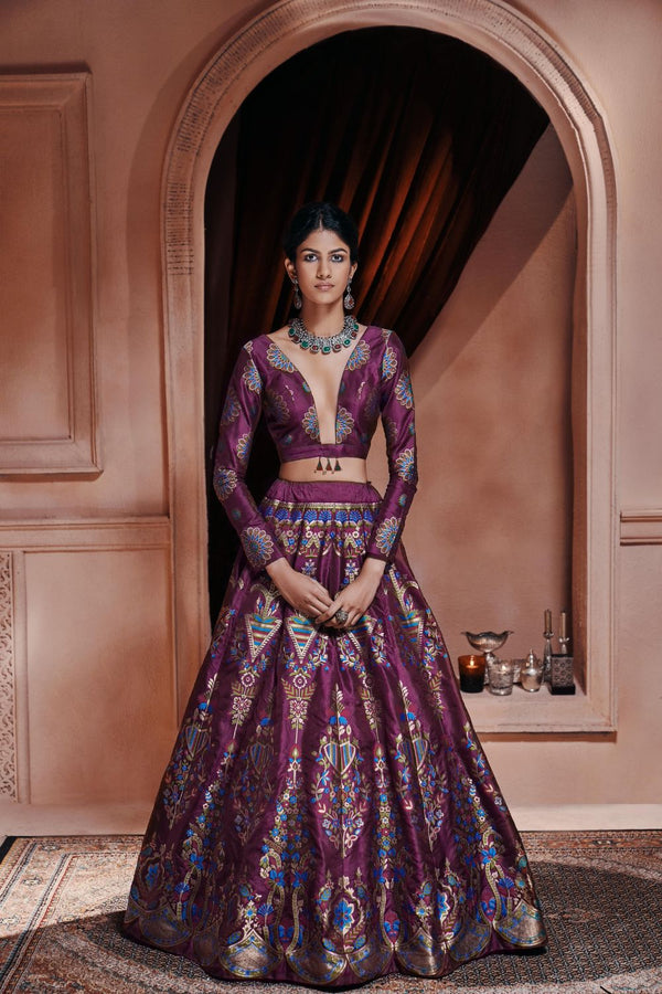 Iznik Chocolate Banarasi Handwoven Lehenga