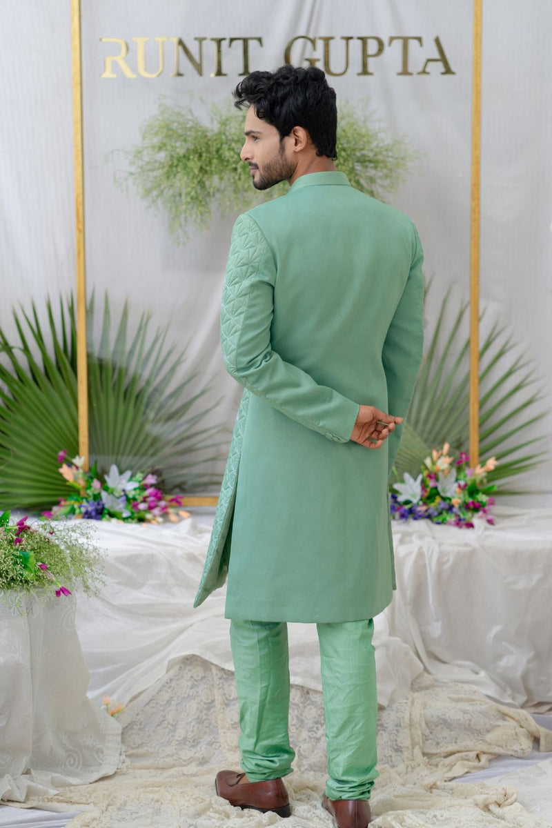 Kunwar Dusty Seafoam Quilted Sherwani Set