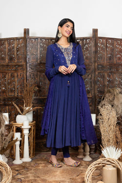 Royal Blue Embroidered Anarkali Set