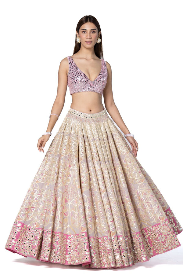 Hand Embroidered Blouse With Printed Lehenga