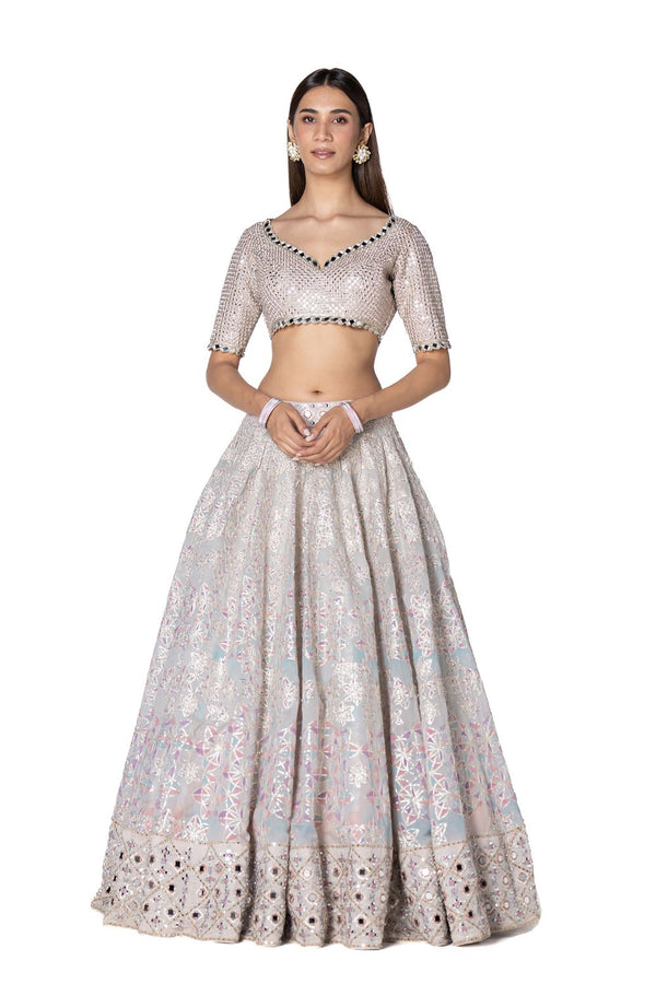 Gotta Mirror Embellished Blouse With Printed Gotta Skirt