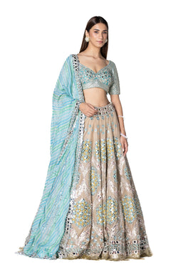 Evening Grey Geometric Pattern Lehenga With Chiffon Duppata