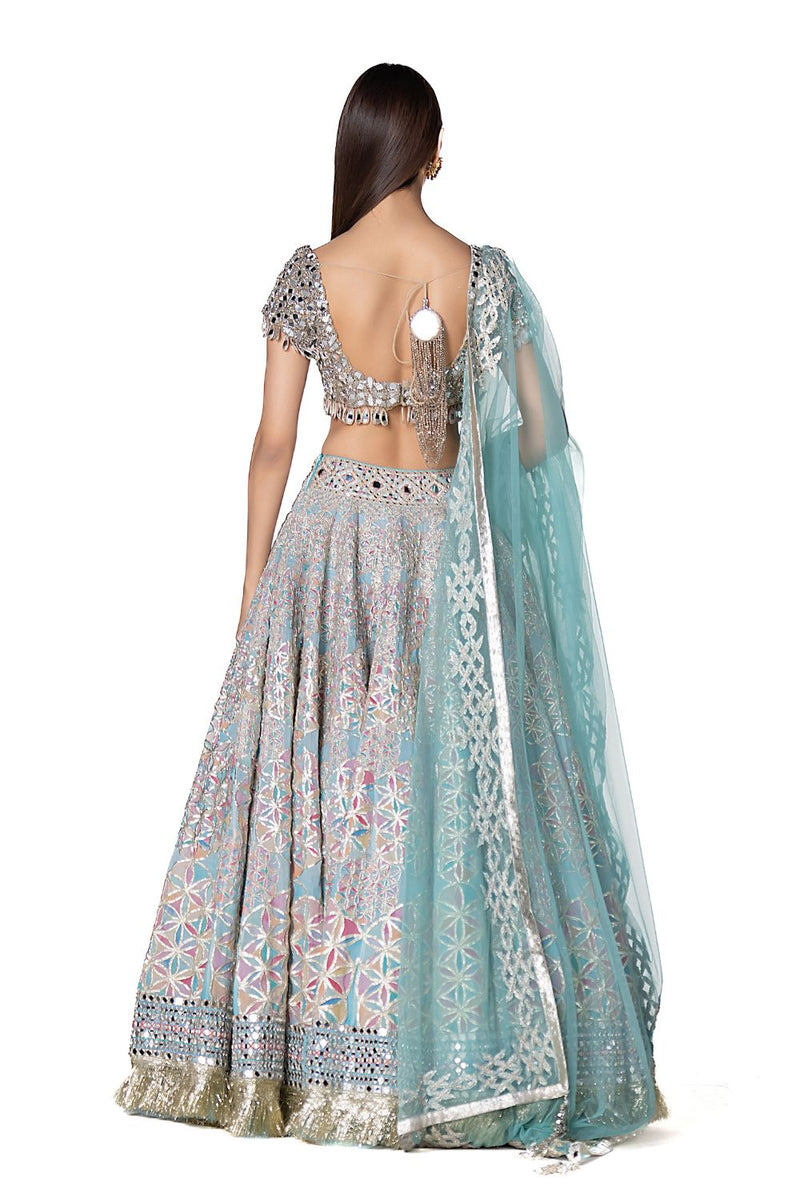 Geometric Pattern Printed Lehenga With Hand Embroidered Blouse