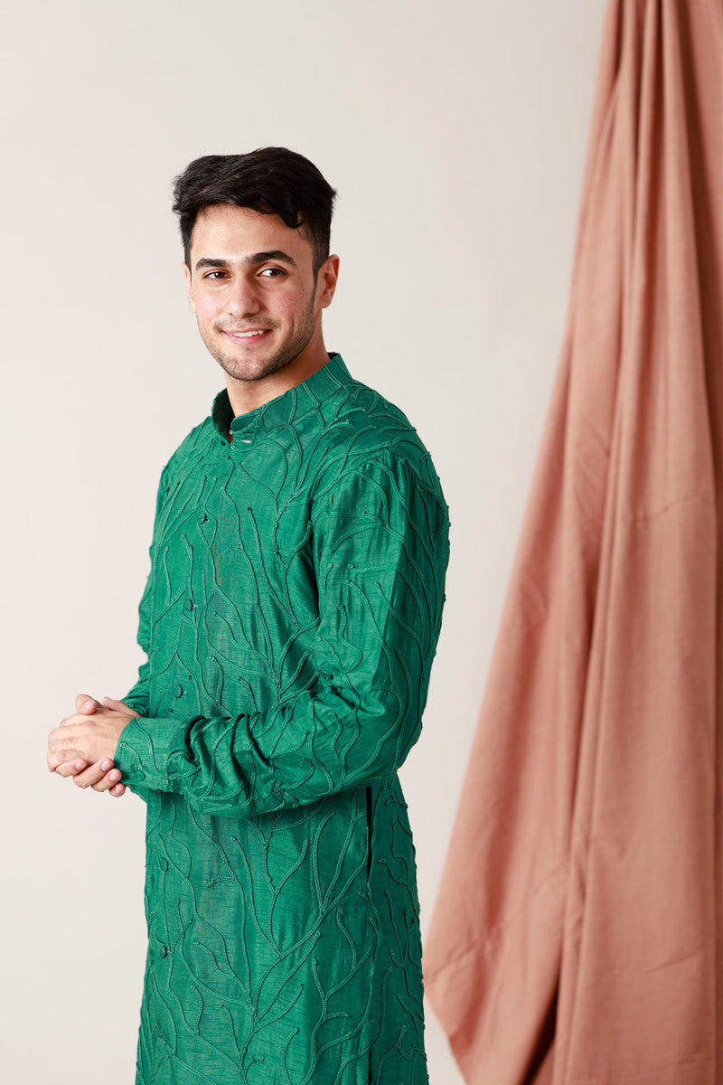 Raw Silk Embroidered Short Kurta Paired With Straight Pants