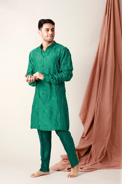 Raw Silk Embroidered Short Kurta Paired With Straight Pants