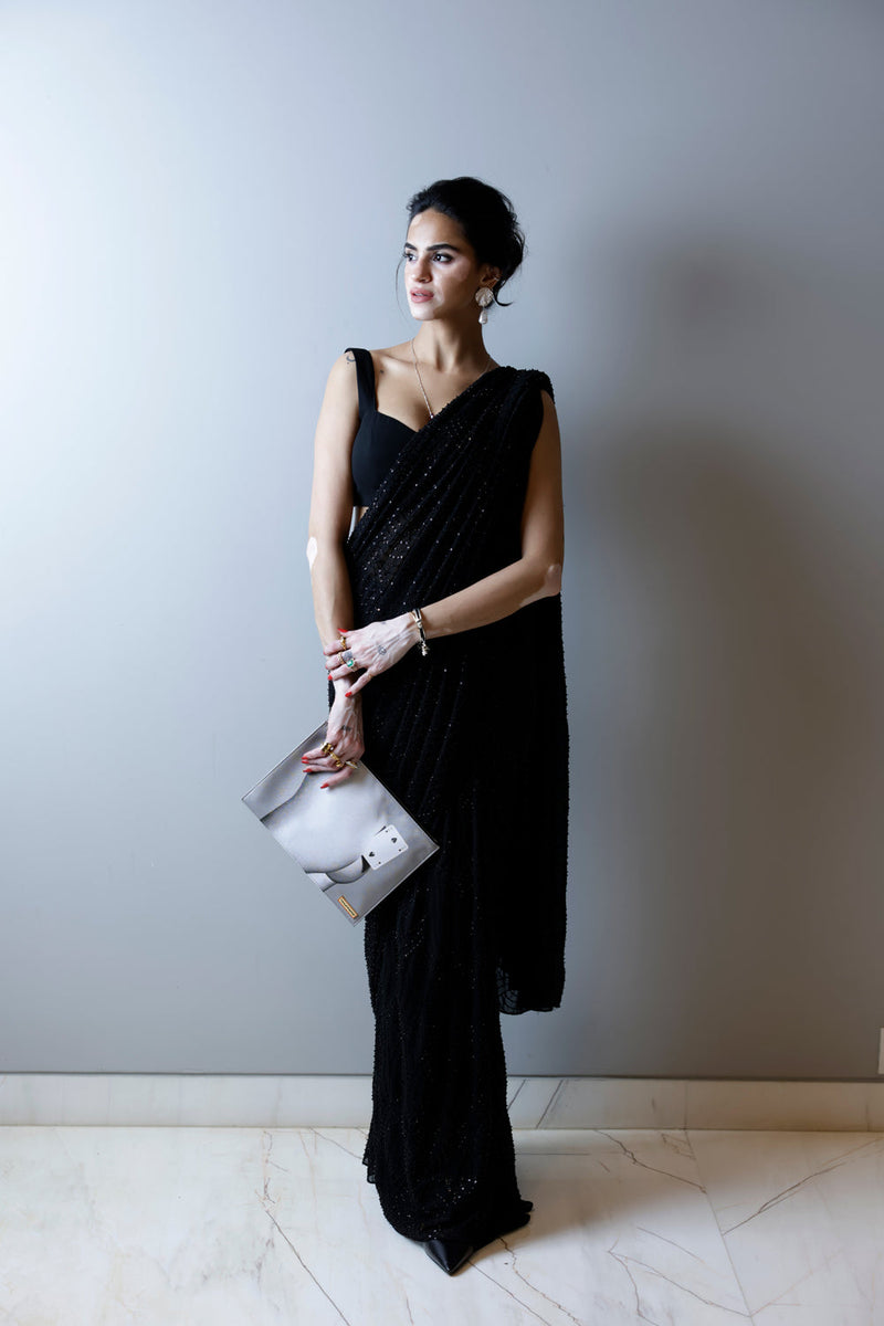 Raahat Black Cutdana Saree