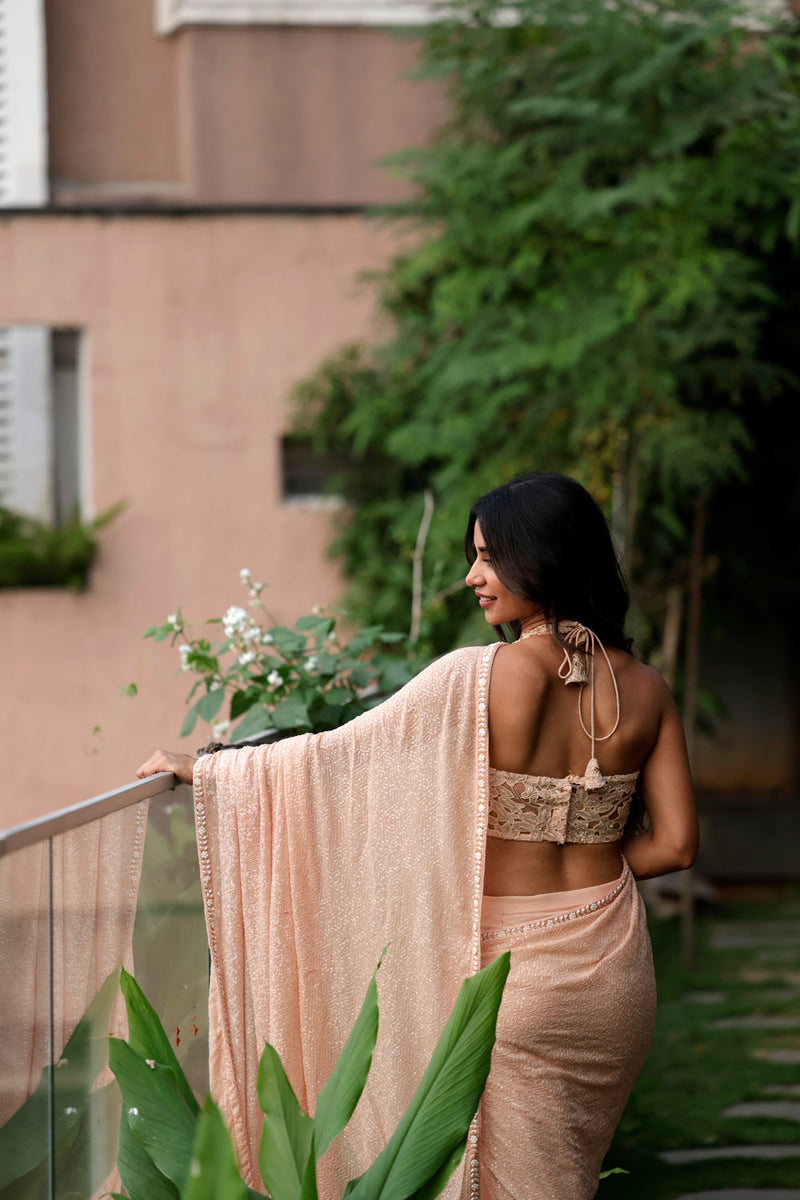 Crochet Blouse With Pre Pleated Saree