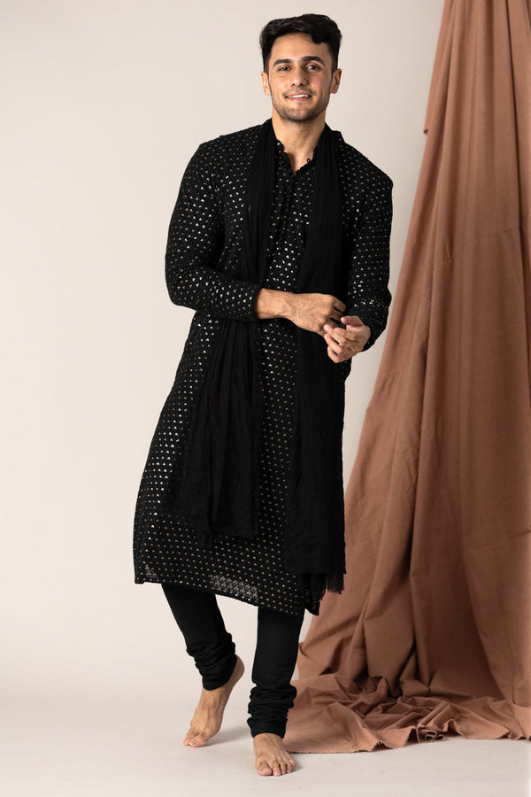 Embroidered Black Georgette Kurta With Pants