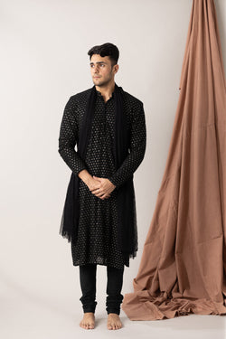 Embroidered Black Georgette Kurta With Pants