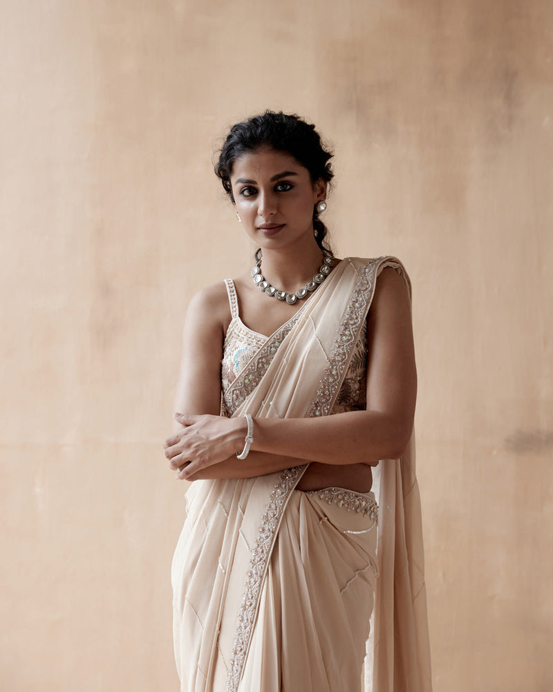 Ivory Saree And Blouse