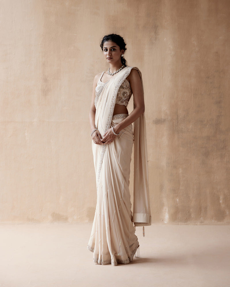 Ivory Saree And Blouse