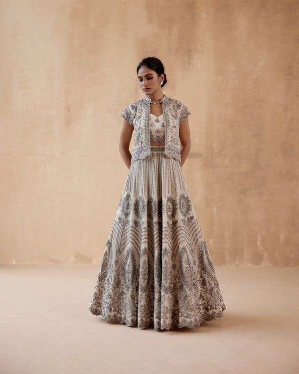 Grey Organza Lehenga Set