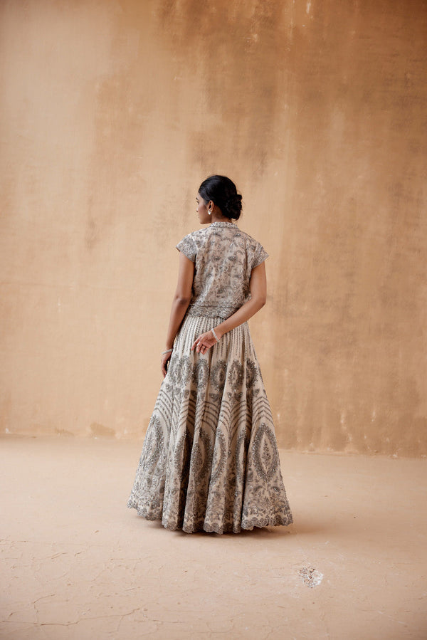 Grey Organza Lehenga Set