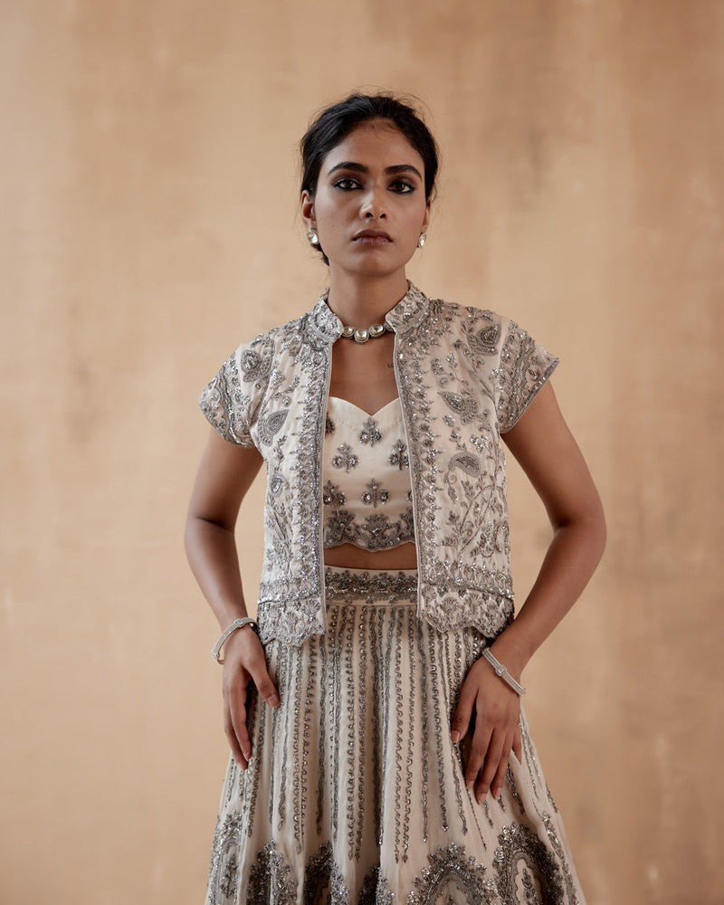 Grey Organza Lehenga Set