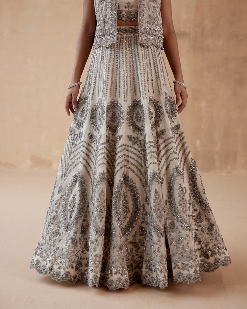 Grey Organza Lehenga Set