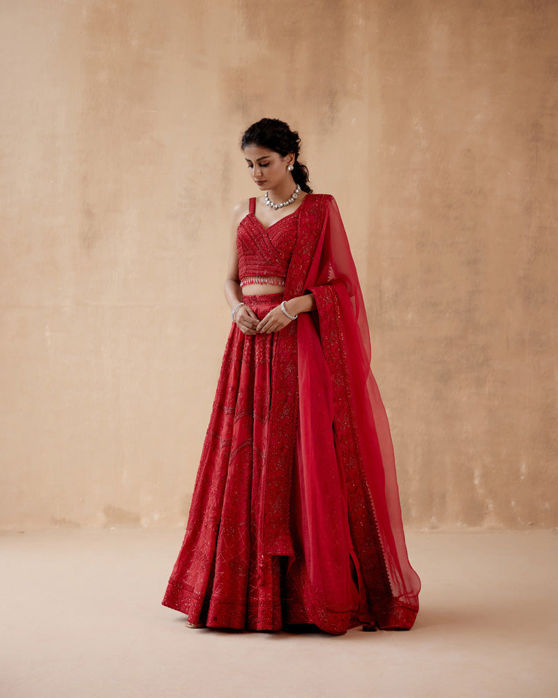 Red Organza Lehenga Set