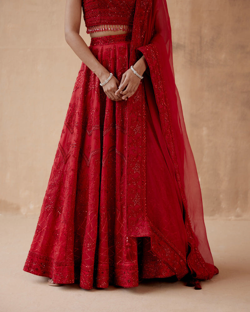 Red Organza Lehenga Set