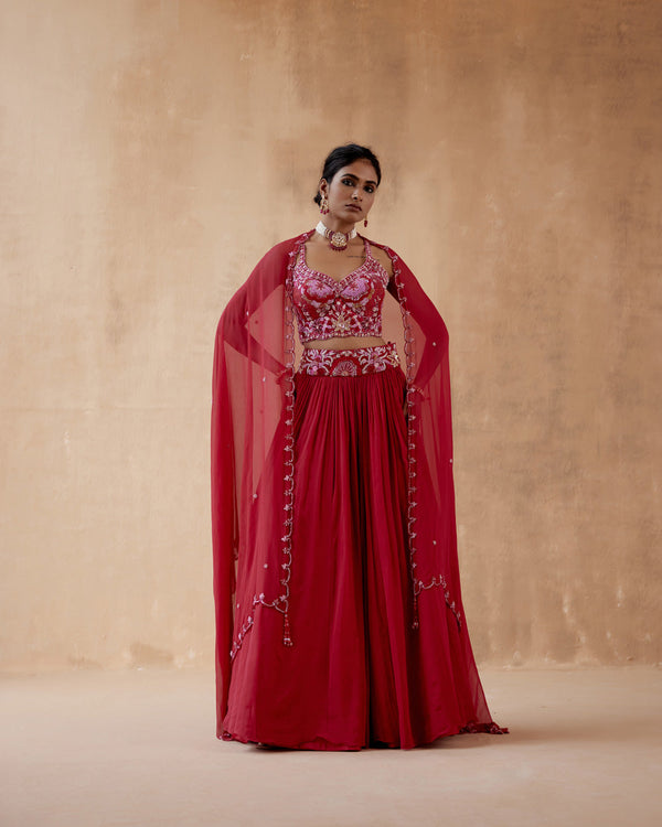 Red Georgette Lehenga Set