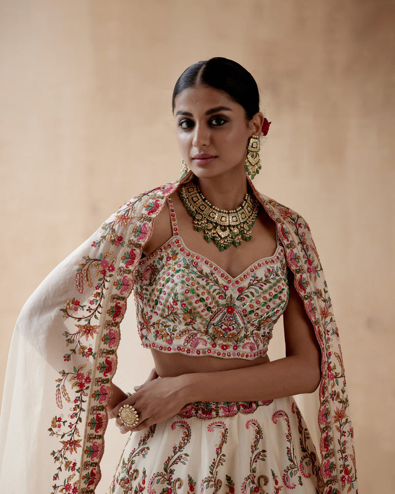 Ivory Dupion Silk Lehenga Set