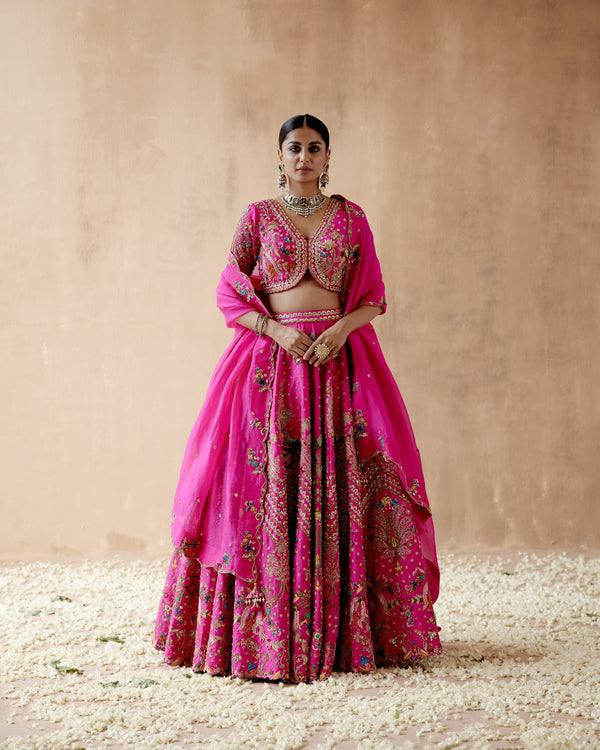 Hot Pink Dupion Silk Lehenga Set