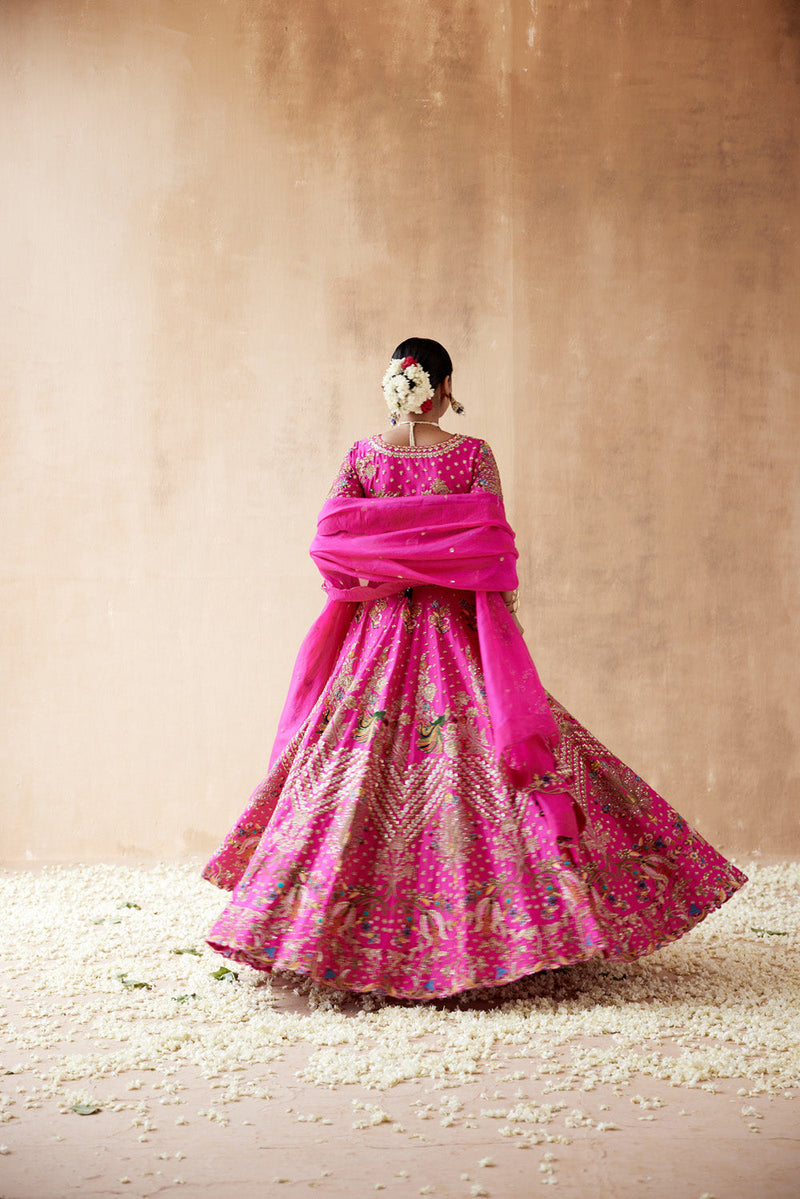 Hot Pink Dupion Silk Lehenga Set