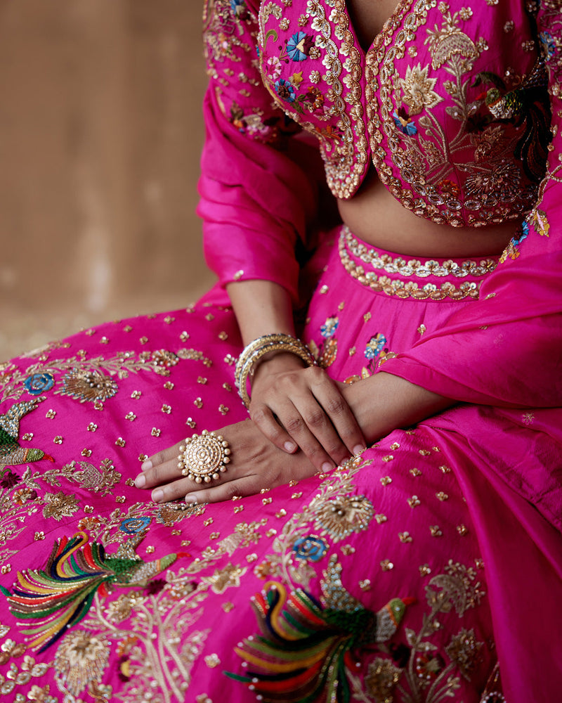 Hot Pink Dupion Silk Lehenga Set