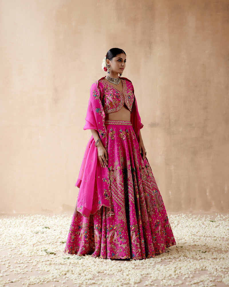 Hot Pink Dupion Silk Lehenga Set