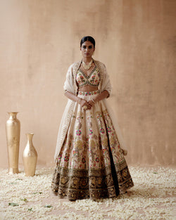 Ivory Raw Silk Lehenga Set